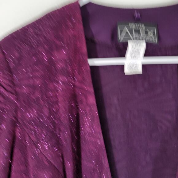Alex Evenings Jacket Womens 14P Purple Sparkling Open Front Party Lightweight - Picture 4 of 9